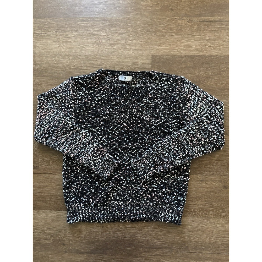 Women's Chunky Confetti Knit Black Sweater ‎ Size S/M Polka Dot ZA Rainbow